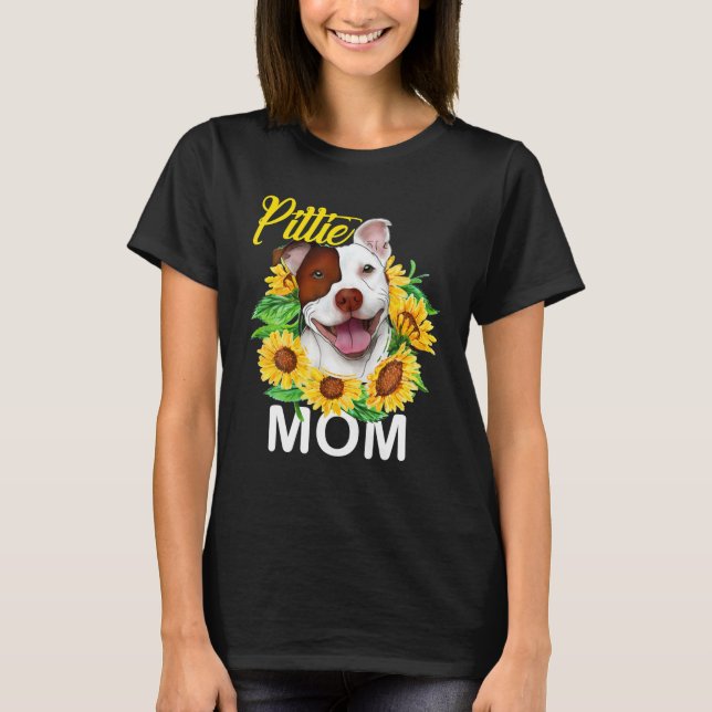 Pitbull Pittie Mum Sunflower  Mothers Day Dog T-Shirt (Front)