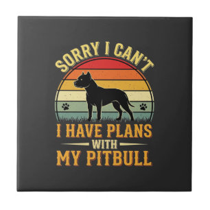 Pitbull Plans Vintage Sunset Dog Lover Ceramic Tile