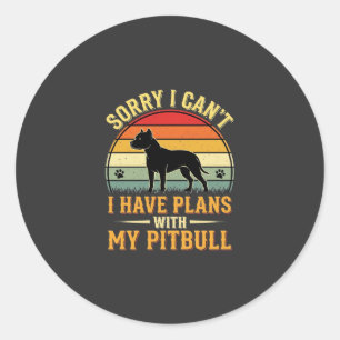 Pitbull Plans Vintage Sunset Dog Lover Classic Round Sticker