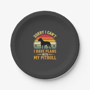 Pitbull Plans Vintage Sunset Dog Lover Paper Plate