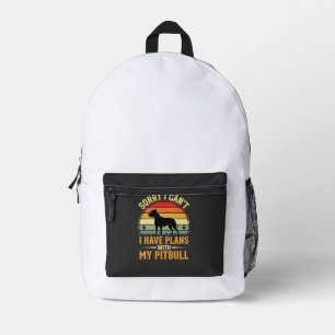 Pitbull Plans Vintage Sunset Dog Lover Printed Backpack