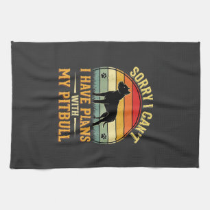 Pitbull Plans Vintage Sunset Dog Lover Tea Towel