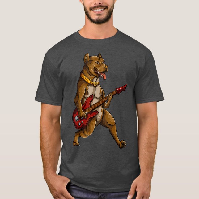 Pitbull Playing Guitar  Funny Pit Bull Pittie T-Shirt (Front)