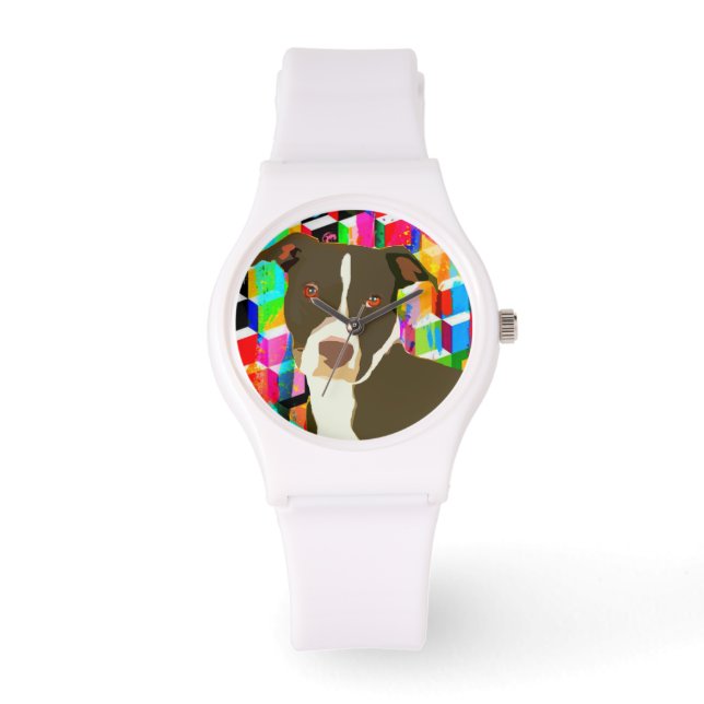 Pitbull Portrait Pop Art Watch (Front)