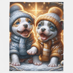  “Pitbull Puppies’ First Snowfall” Fleece Blanket
