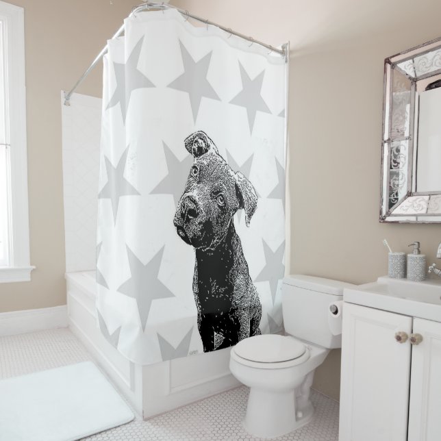 Pitbull puppy and stars shower curtain (In Situ)