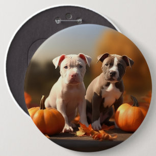 Pitbull Puppy Autumn Delight Pumpkin 6 Cm Round Badge