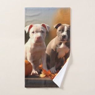 Pitbull Puppy Autumn Delight Pumpkin Bath Towel Set