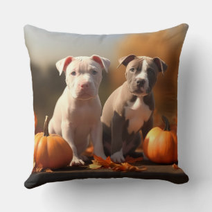 Pitbull Puppy Autumn Delight Pumpkin  Cushion