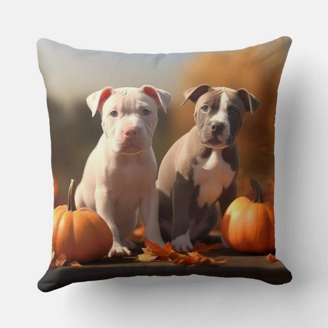 Pitbull Puppy Autumn Delight Pumpkin  Cushion (Back)