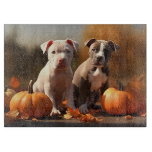 Pitbull Puppy Autumn Delight Pumpkin Cutting Board
