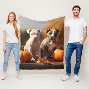 Pitbull Puppy Autumn Delight Pumpkin Fleece Blanket