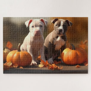 Pitbull Puppy Autumn Delight Pumpkin Jigsaw Puzzle