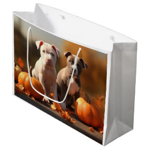 Pitbull Puppy Autumn Delight Pumpkin  Large Gift Bag