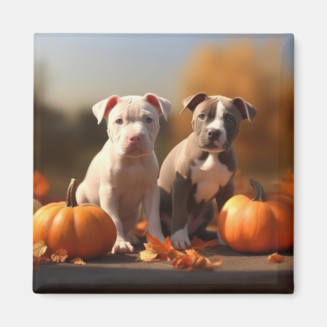 Pitbull Puppy Autumn Delight Pumpkin  Magnet (Front)