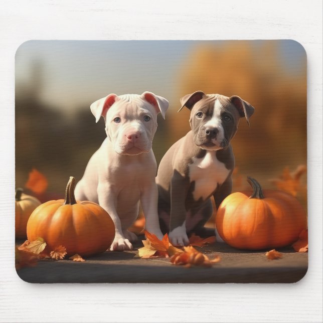 Pitbull Puppy Autumn Delight Pumpkin  Mouse Pad (Front)