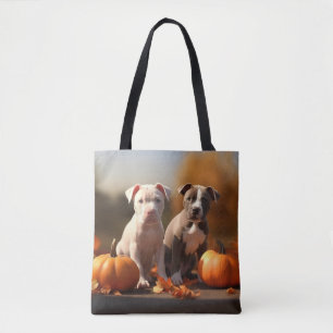 Pitbull Puppy Autumn Delight Pumpkin  Tote Bag