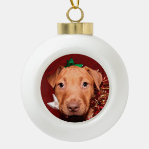 Pitbull puppy Christmas Ceramic Ball Christmas Ornament