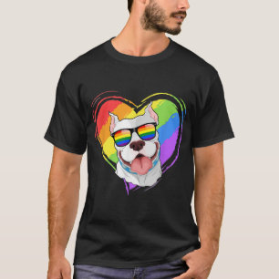 Pitbull Rainbow Heart Gay Pride LGBT Dog Lover Gif T-Shirt