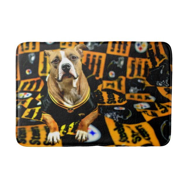 Pitbull Rescue Dog Football Fanatic Bath Mat (Front)
