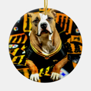 Pitbull Rescue Dog Football Fanatic Ceramic Ornament