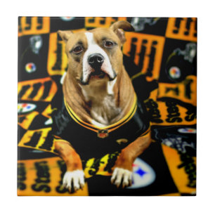Pitbull Rescue Dog Football Fanatic Ceramic Tile