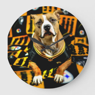 Pitbull Rescue Dog Football Fanatic Large Clock