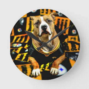 Pitbull Rescue Dog Football Fanatic Round Clock