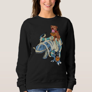 Pitbull Riding Dinosaur Halloween Dog Sweatshirt