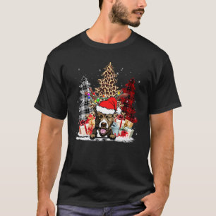Pitbull Santa Hat Light Buffalo Plaid Leopard Xmas T-Shirt