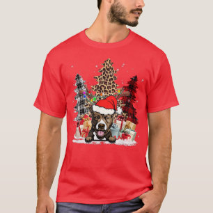 Pitbull Santa Hat Light Buffalo Plaid Leopard Xmas T-Shirt