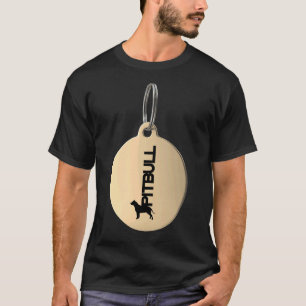 Pitbull Silhouette In Black And White On Gold Keyr T-Shirt