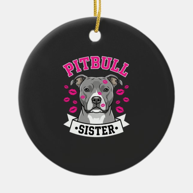 Pitbull Sister Dog Lover Vector Design Ceramic Ornament (Front)