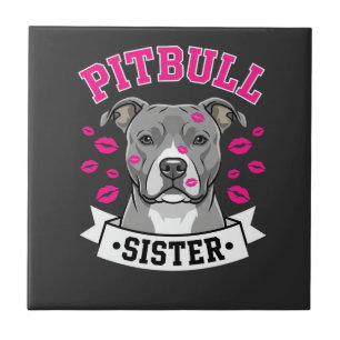 Pitbull Sister Dog Lover Vector Design Ceramic Tile