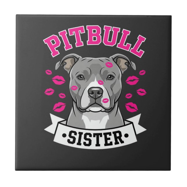 Pitbull Sister Dog Lover Vector Design Ceramic Tile (Front)