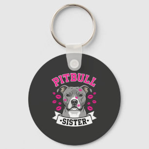 Pitbull Sister Dog Lover Vector Design Key Ring