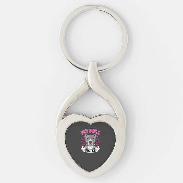 Pitbull Sister Dog Lover Vector Design Key Ring (Front)