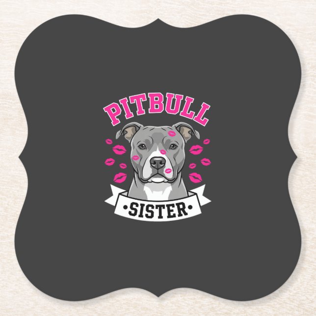Pitbull Sister Dog Lover Vector Design Paper Coaster (Front)