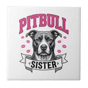 Pitbull Sister Vintage Dog Lover Vector Design_1 Ceramic Tile