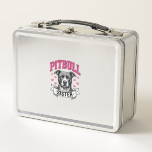 Pitbull Sister Vintage Dog Lover Vector Design_1 Metal Lunch Box