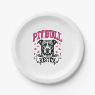 Pitbull Sister Vintage Dog Lover Vector Design_1 Paper Plate