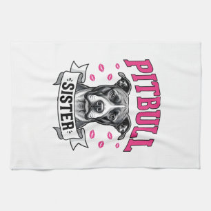Pitbull Sister Vintage Dog Lover Vector Design_1 Tea Towel