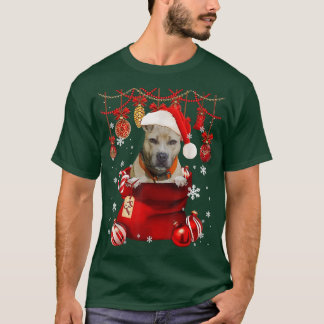 Pitbull Snow Ball  Dog in Pocket Bag Winter Christ T-Shirt