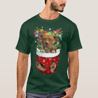 Pitbull Snow Pocket  Dogs Christmas Pocket  T-Shirt