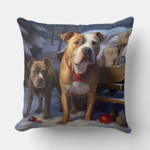 Pitbull Snowy Sleigh Christmas Decor Cushion