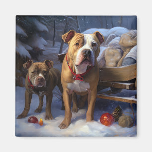 Pitbull Snowy Sleigh Christmas Decor Magnet