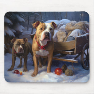 Pitbull Snowy Sleigh Christmas Decor Mouse Pad