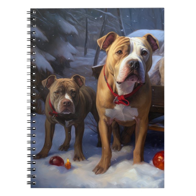 Pitbull Snowy Sleigh Christmas Decor Notebook (Front)