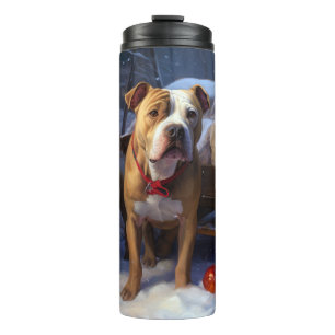 Pitbull Snowy Sleigh Christmas Decor Thermal Tumbler