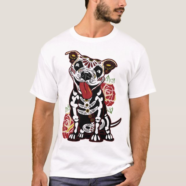 Pitbull Sugar Skull for Women, Men Pitbull Mum, Da T-Shirt (Front)
